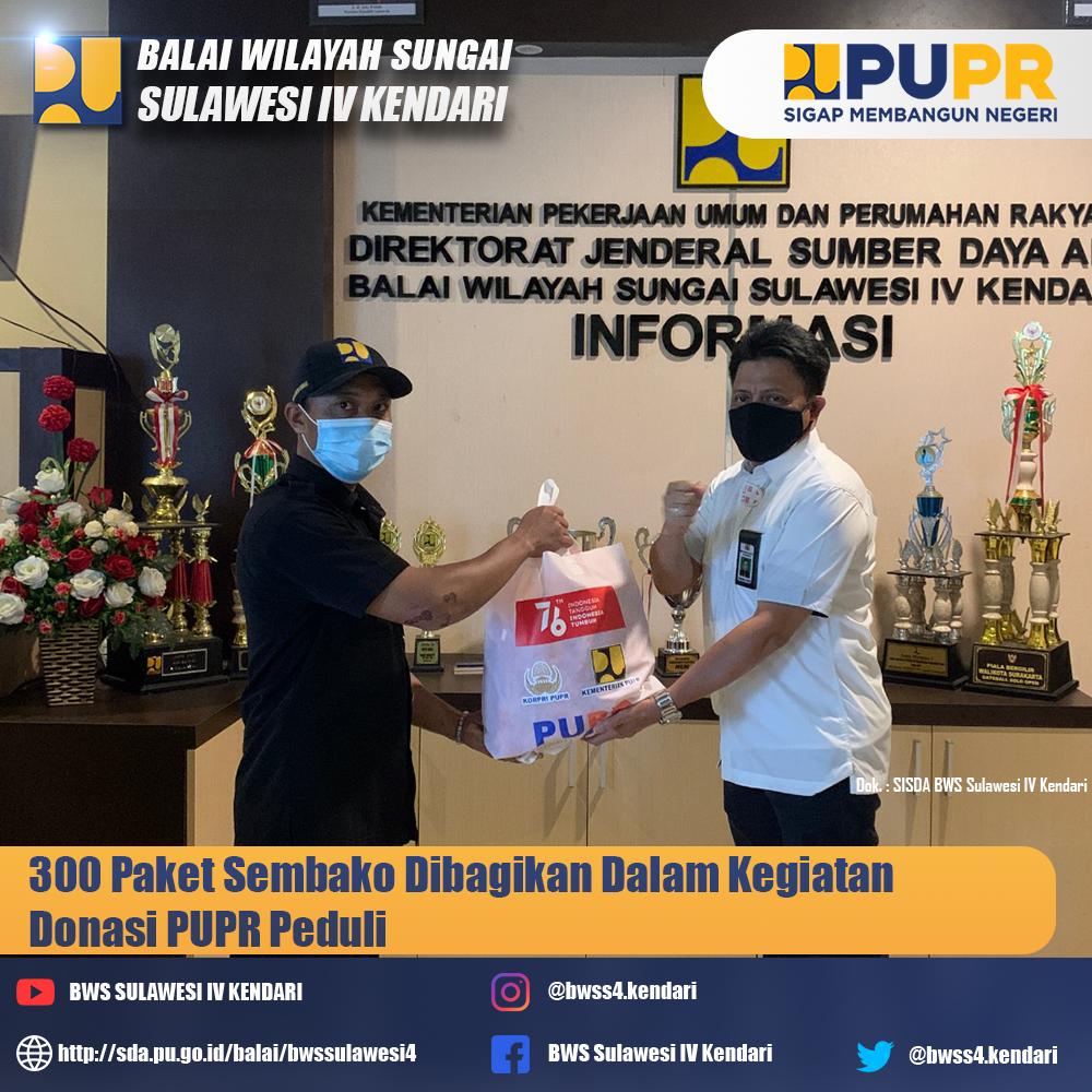 300 Paket Sembako dibagikan oleh Balai PUPR Sulawesi Tenggara dalam kegiatan PUPR Peduli Covid 19